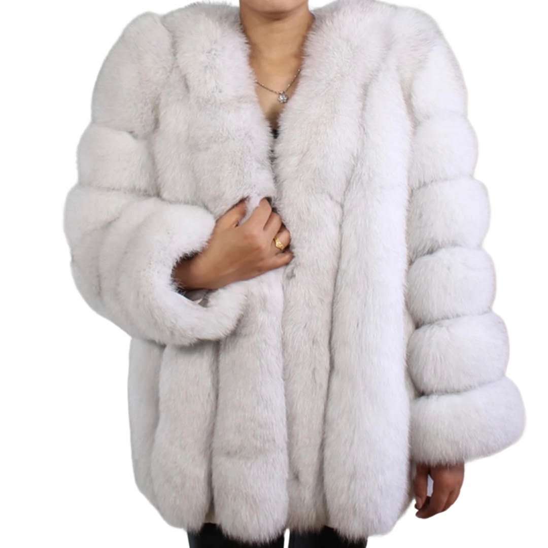 NATURAL COLOR REAL FOX FUR COAT