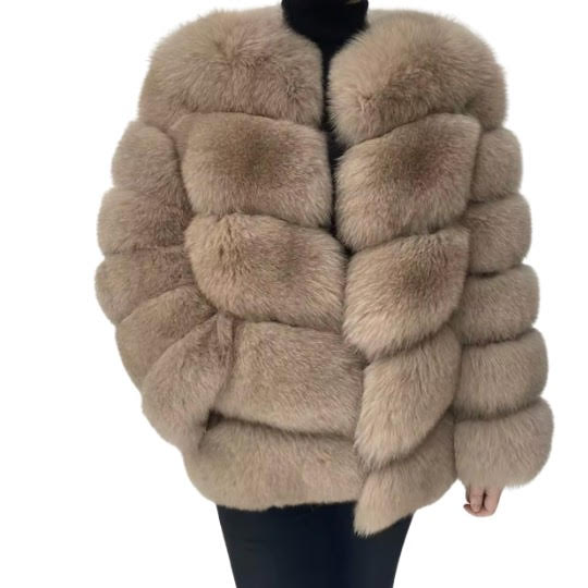 LIGHT BROWN REAL FOX FUR COAT