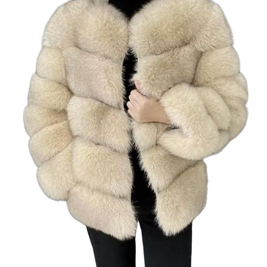 CREAM REAL FOX FUR COAT